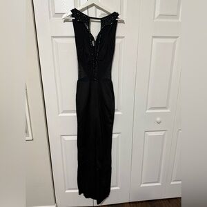 Black Sleeveless V-Neck Sheath Jumpsuit